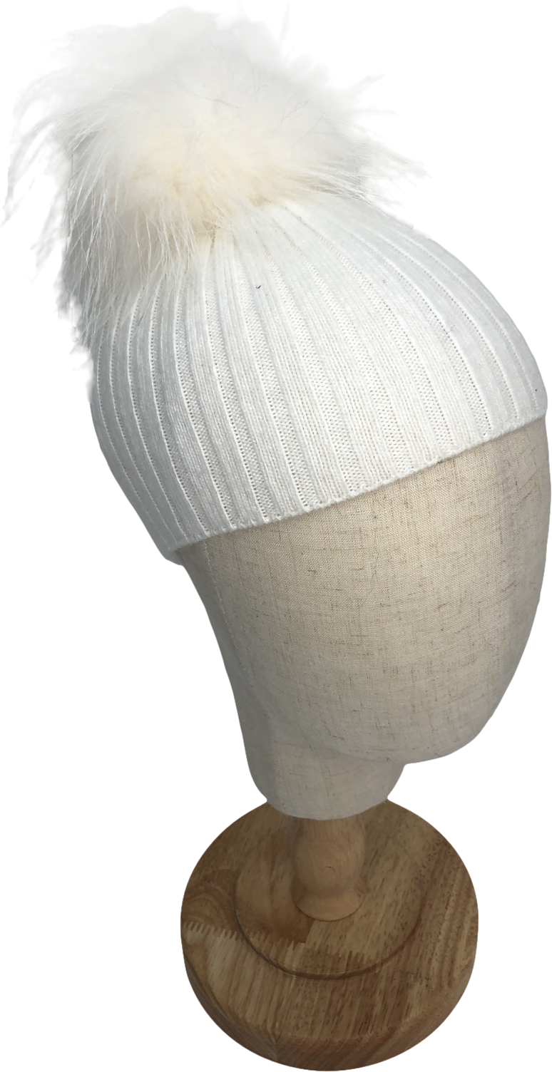 White Fluffy Pom Pom Beanie Hat 1 Year