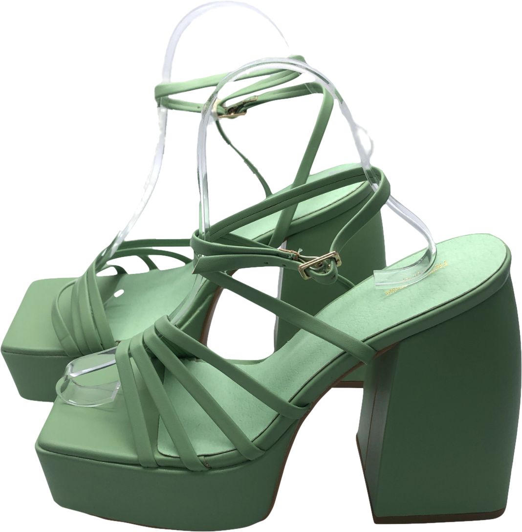 PrettyLittleThing Green Platform Strappy Sandals UK 6 EU 39 👠