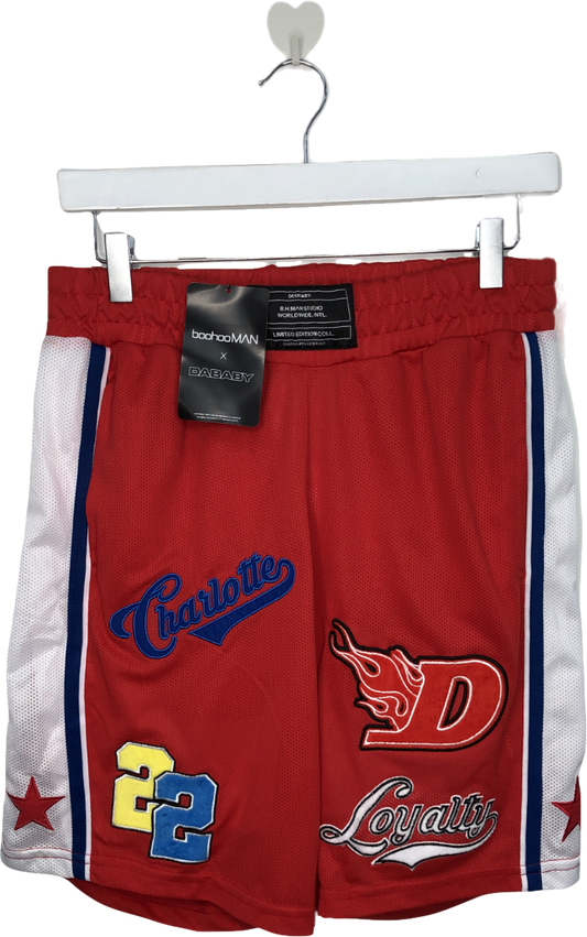 boohooMan Red Basketball Short With Badges UK M