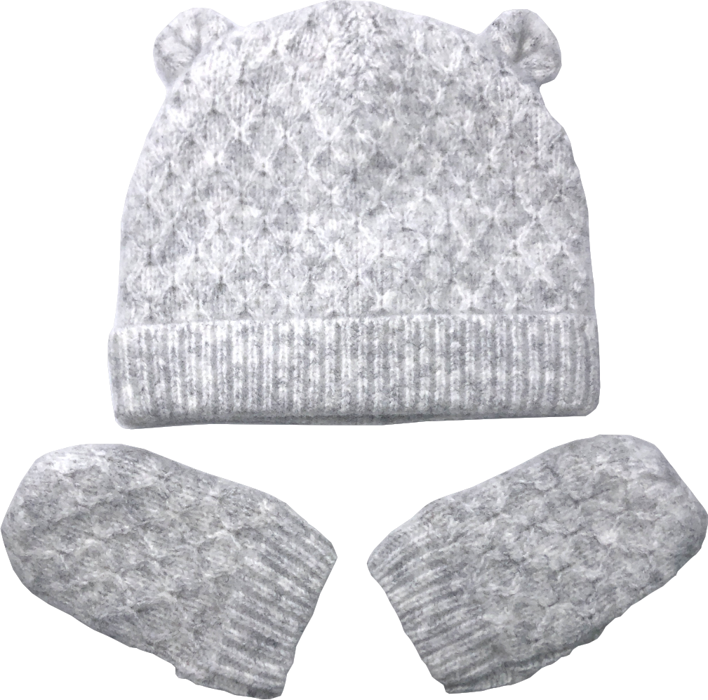 M&S Grey Kids' Bear Ears Hat And Mitten Set 12-18 Months