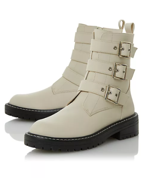 Head over heels cream 'pierr' buckle biker boots EU 38 UK 5