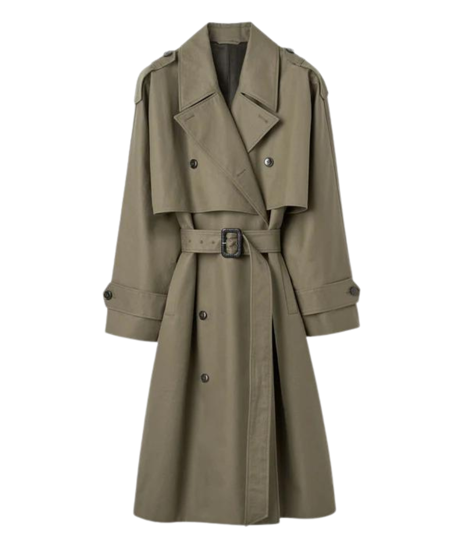 Totême Olive Green Oversize Organic Cotton Trench Coat Fr34 UK 6