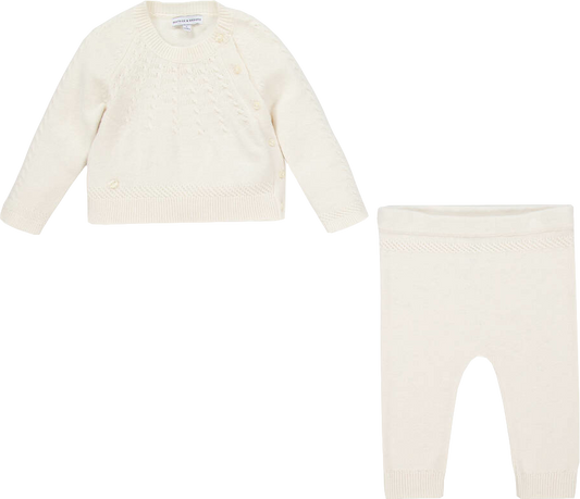 Beatrice & George Cream Ivory Knitted Wool & Cotton Trouser Set 9-12 Months