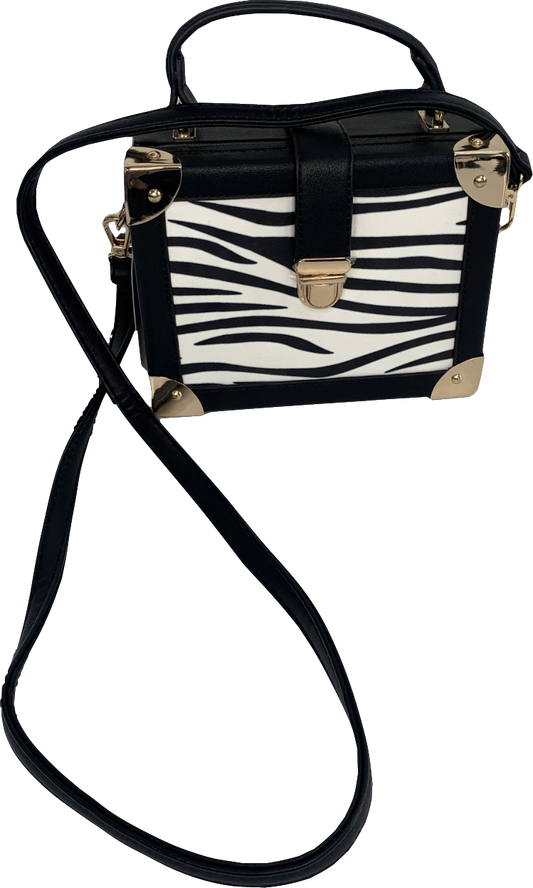 ASOS Black Boxy Bag In Zebra With Detachable Shoulder Strap One Size