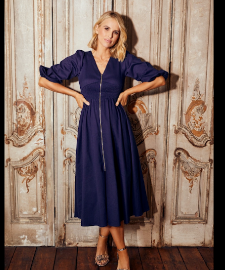 Little Mistress Blue Denim Zip Front Midi Dress UK 10