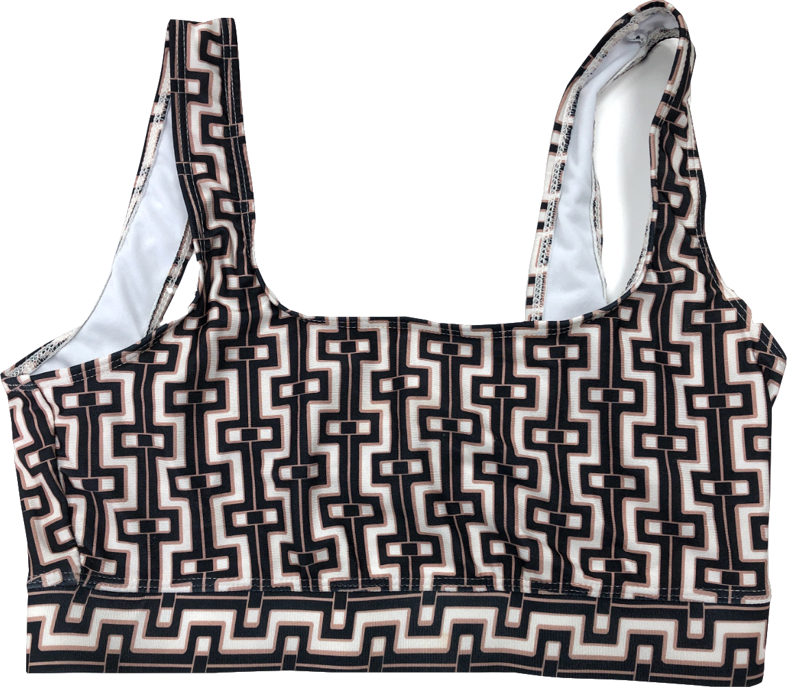 In The Style Brown Stone Geometric Print Square Neck Bikini Top UK 8