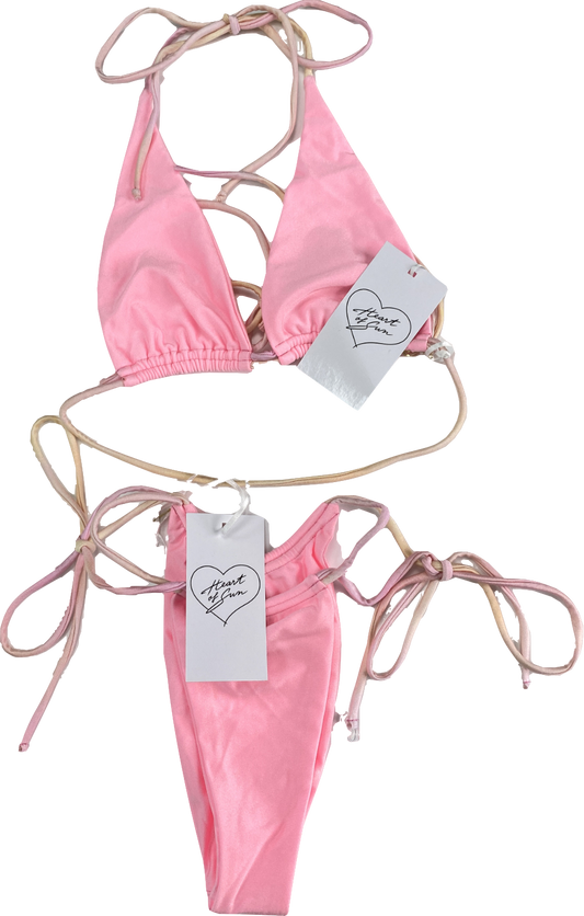 Heart Of Sun Pink Tie Dye Strap Bikini Set UK S