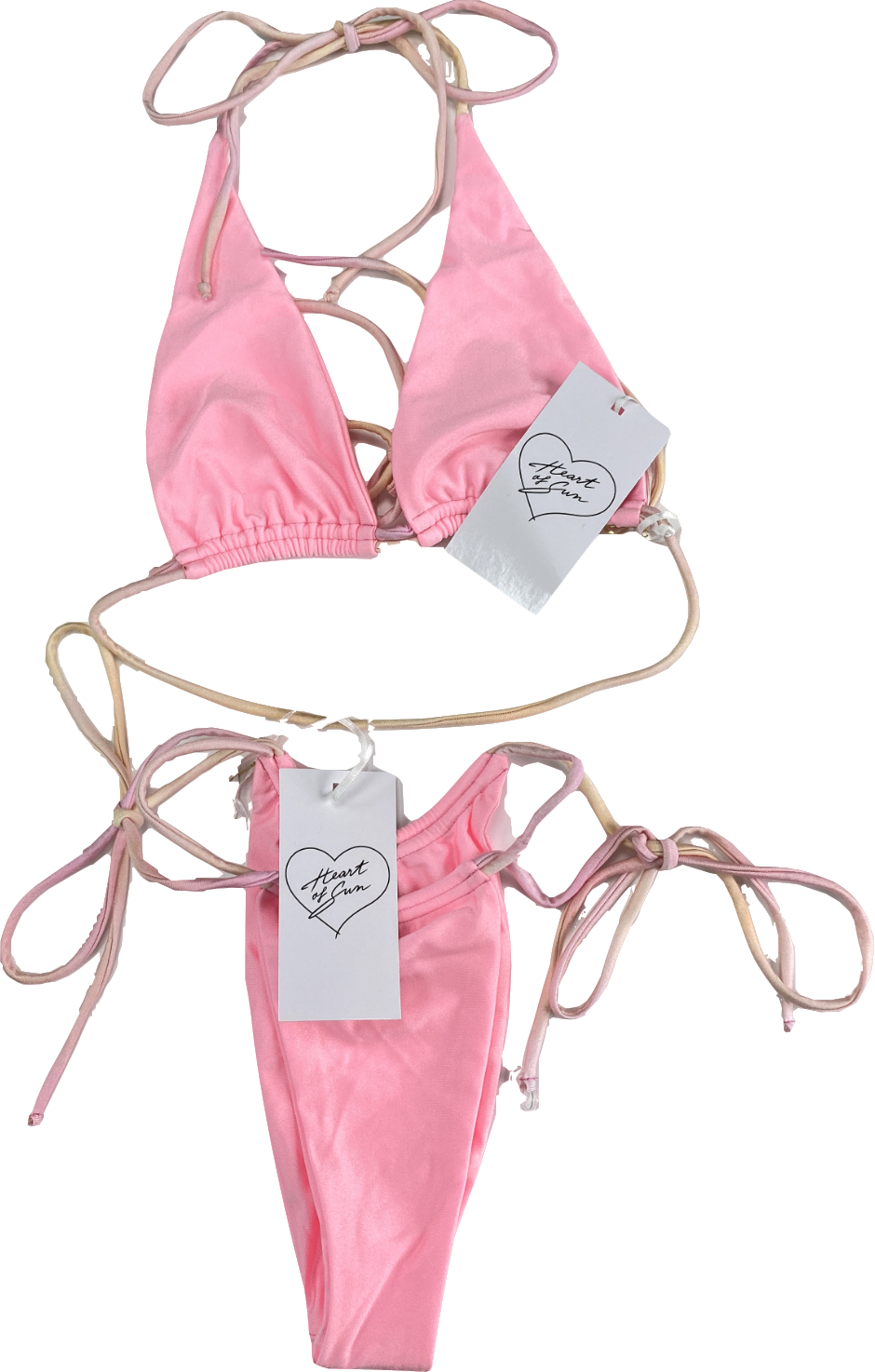 Heart Of Sun Pink Tie Dye Strap Bikini Set UK S