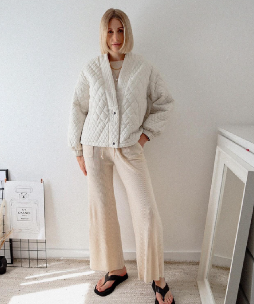 Karen Millen cream knit rib lounge trousers UK S