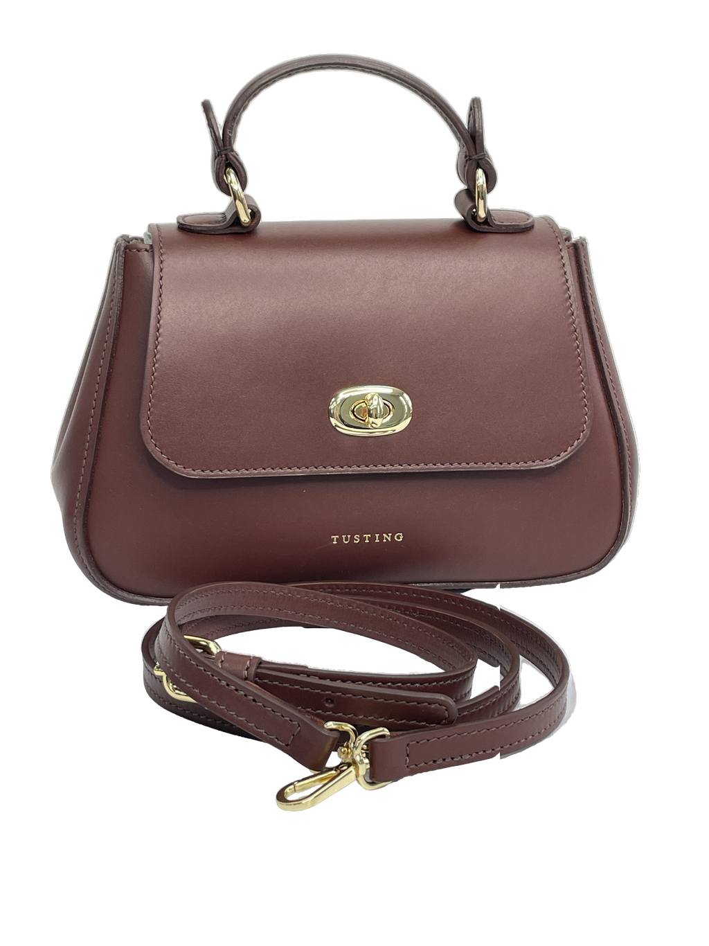 Tusting Handmade in England Brown Leather Mini Holly Crossbody Bag With Top Handle