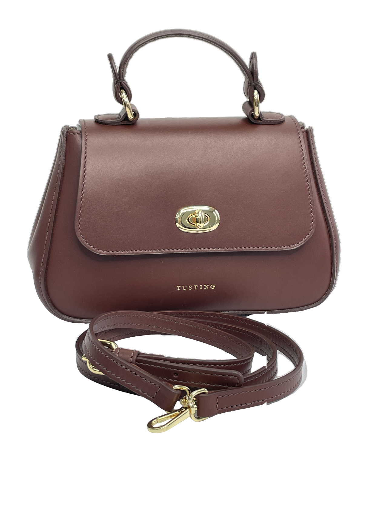 Tusting Handmade in England Brown Leather Mini Holly Crossbody Bag With Top Handle