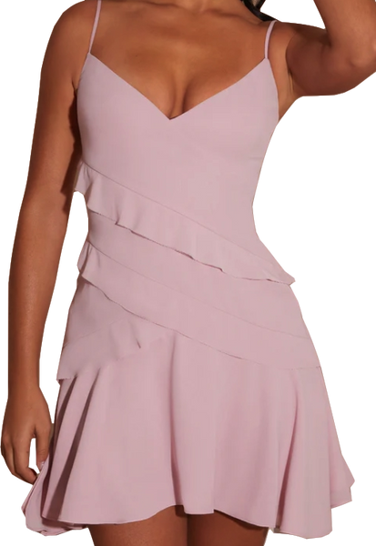 Adelita Asymmetric Multi Strap Ruffle Detail Mini Dress in Blush