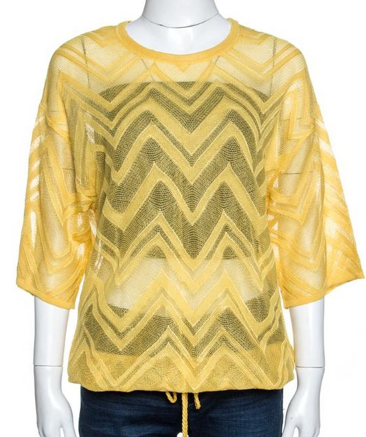 M Missoni Yellow Chevron Knit Drawstring Hem Detail Top IT40 UK 8