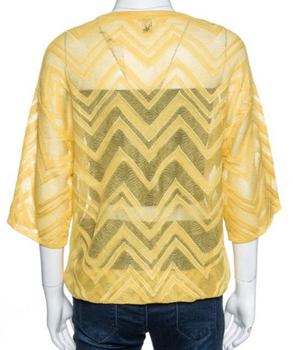 M Missoni Yellow Chevron Knit Drawstring Hem Detail Top IT40 UK 8