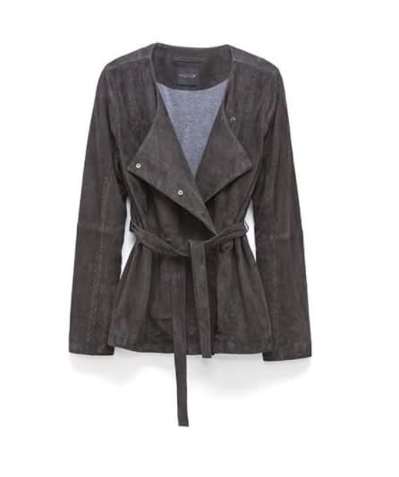 AS BY DF GREY CADET CONVERTIBLE SUEDE JACKET UK XS