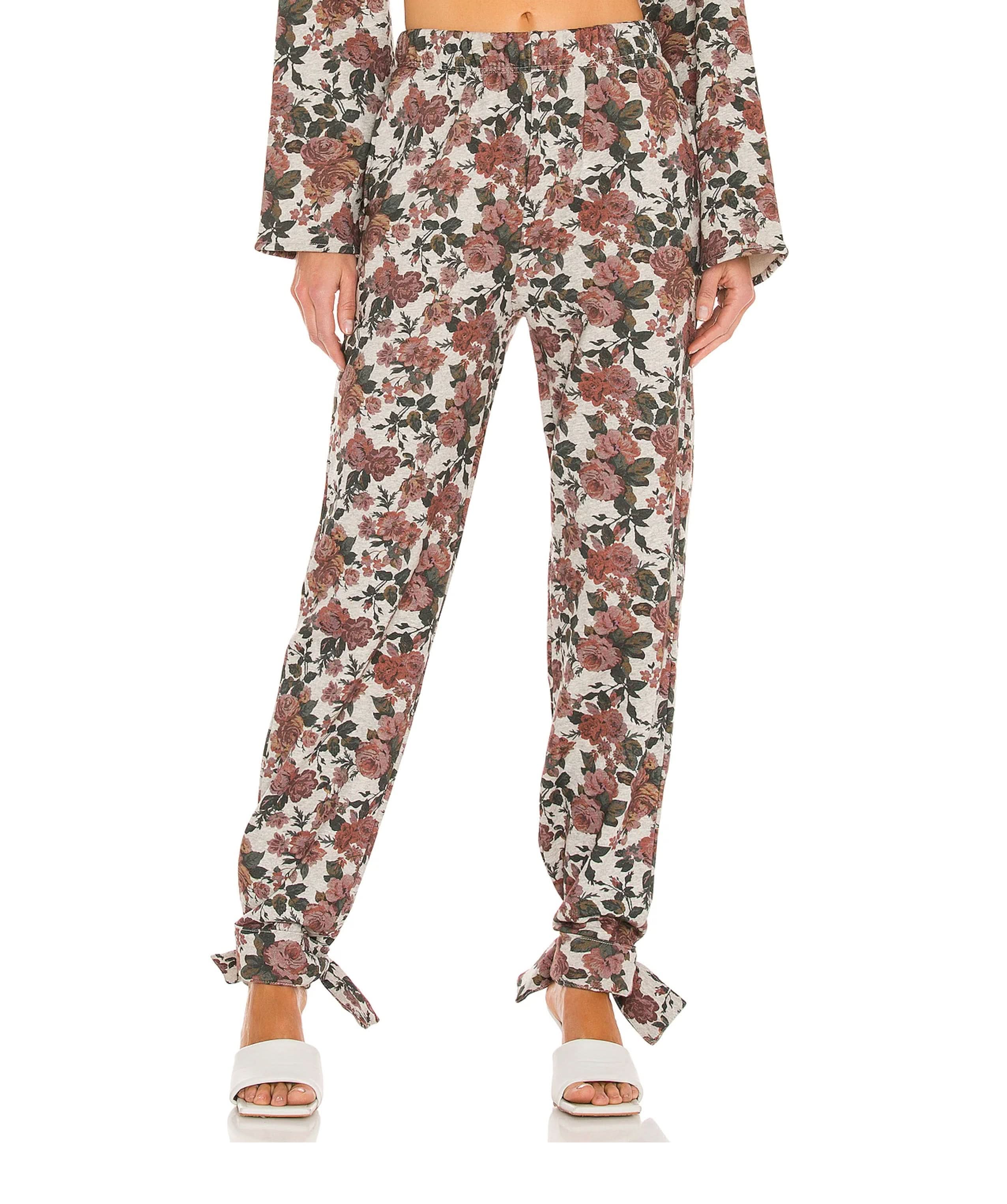 LOVERS AND FRIENDS GREY FLORAL ANKLE-TIE SWEATPANTS JOGGERS FROM REVOLVE UK XS