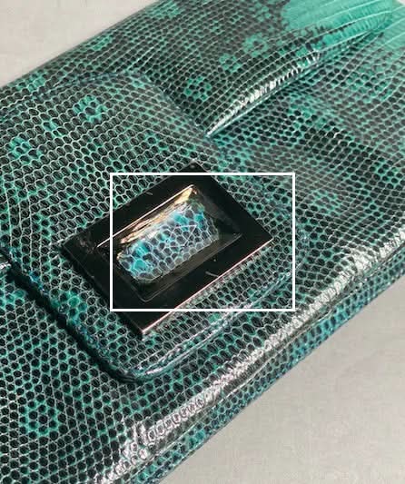 KARA ROSS GREEN SNAKE PRINT CLUTCH BAG