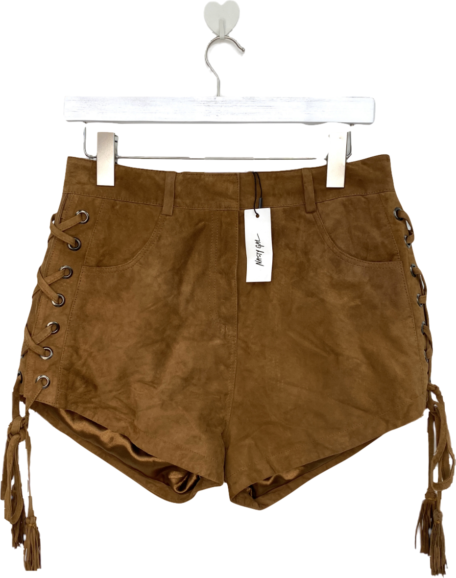 Nasty Gal Brown Real Suede Lace Up Side Shorts UK 12