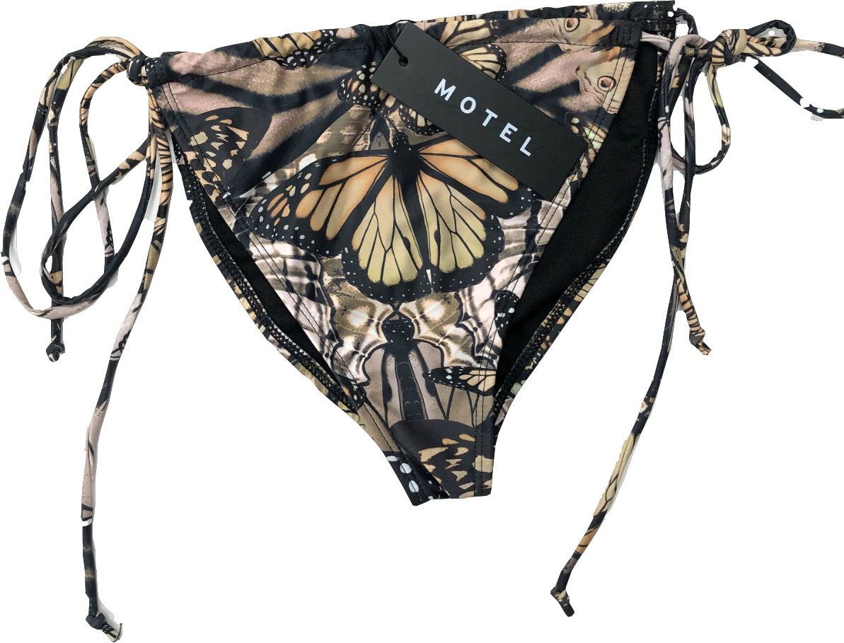 Motelrocks Black Leyna Bikini Bottom In Abstract Butterfly Gold UK M