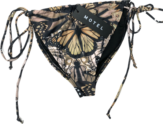 Motelrocks Black Leyna Bikini Bottom In Abstract Butterfly Gold UK M