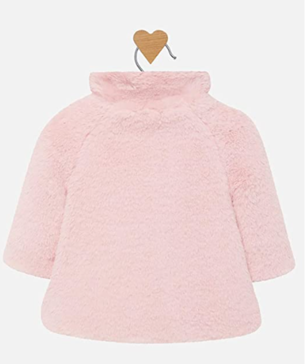 MAYORAL Rose Pink Faux fur coat with bow SZ-75cm  UK 6-9mths
