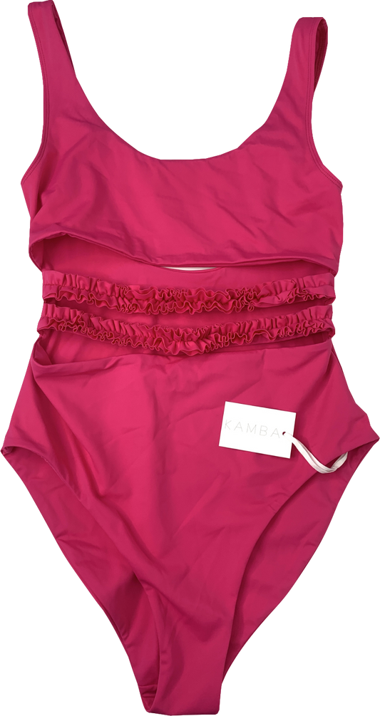 Kamba Pink Bryony Jay Cut Out Ruffle Strap Back Swimming Costume UK M