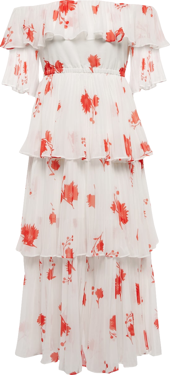Self-Portrait White White/red Tiered Floral Chiffon Dress UK 12