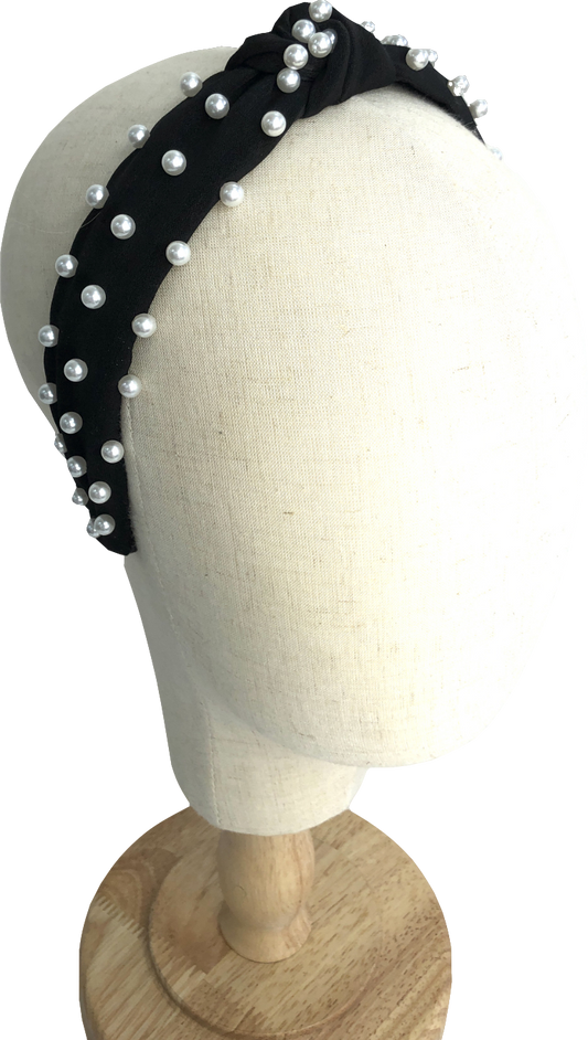 Black Pearl Embellished Knot Headband One Size