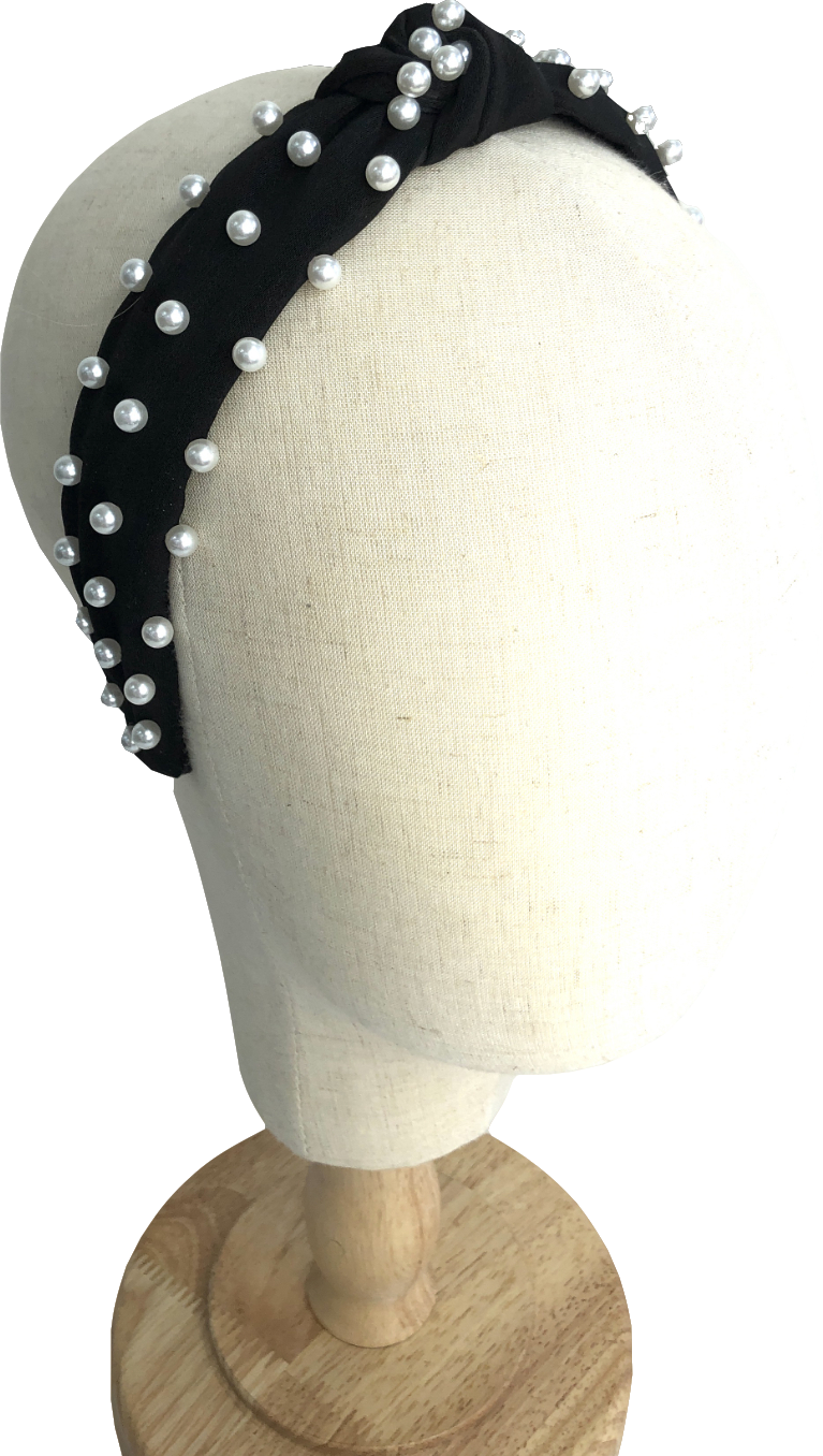 Black Pearl Embellished Knot Headband One Size