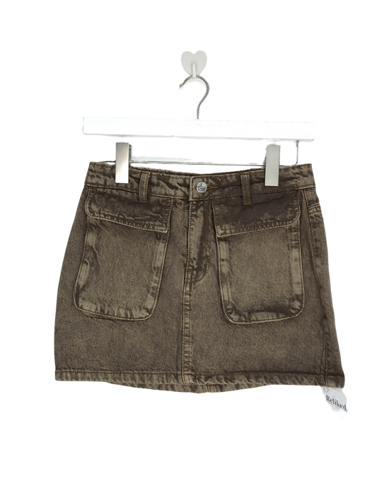 Ego Brown Pocket Detail Cargo Mini Skirt In Washed Denim UK 6
