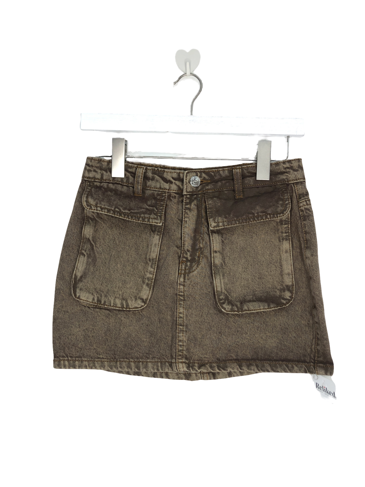 Ego Brown Pocket Detail Cargo Mini Skirt In Washed Denim UK 6