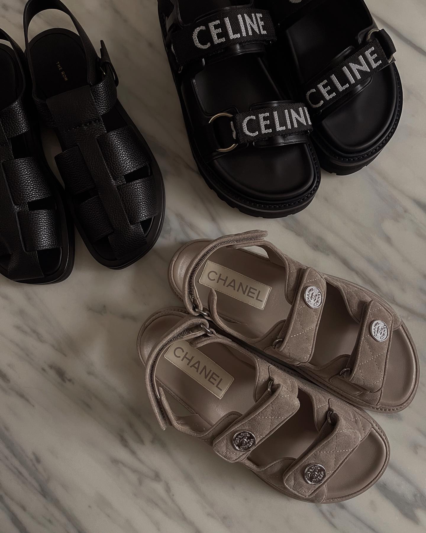 Chanel Grey Suede Quilted Dad Sandals UK 5 EU 38 👠