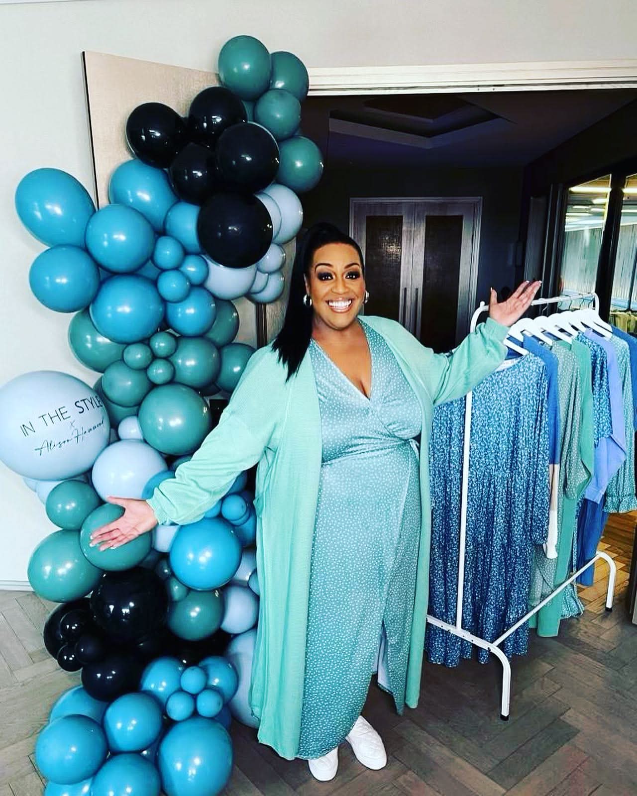 In The Style Green Alison Hammond Sage Polka Dot Print Long Sleeve Maxi Dress UK 28