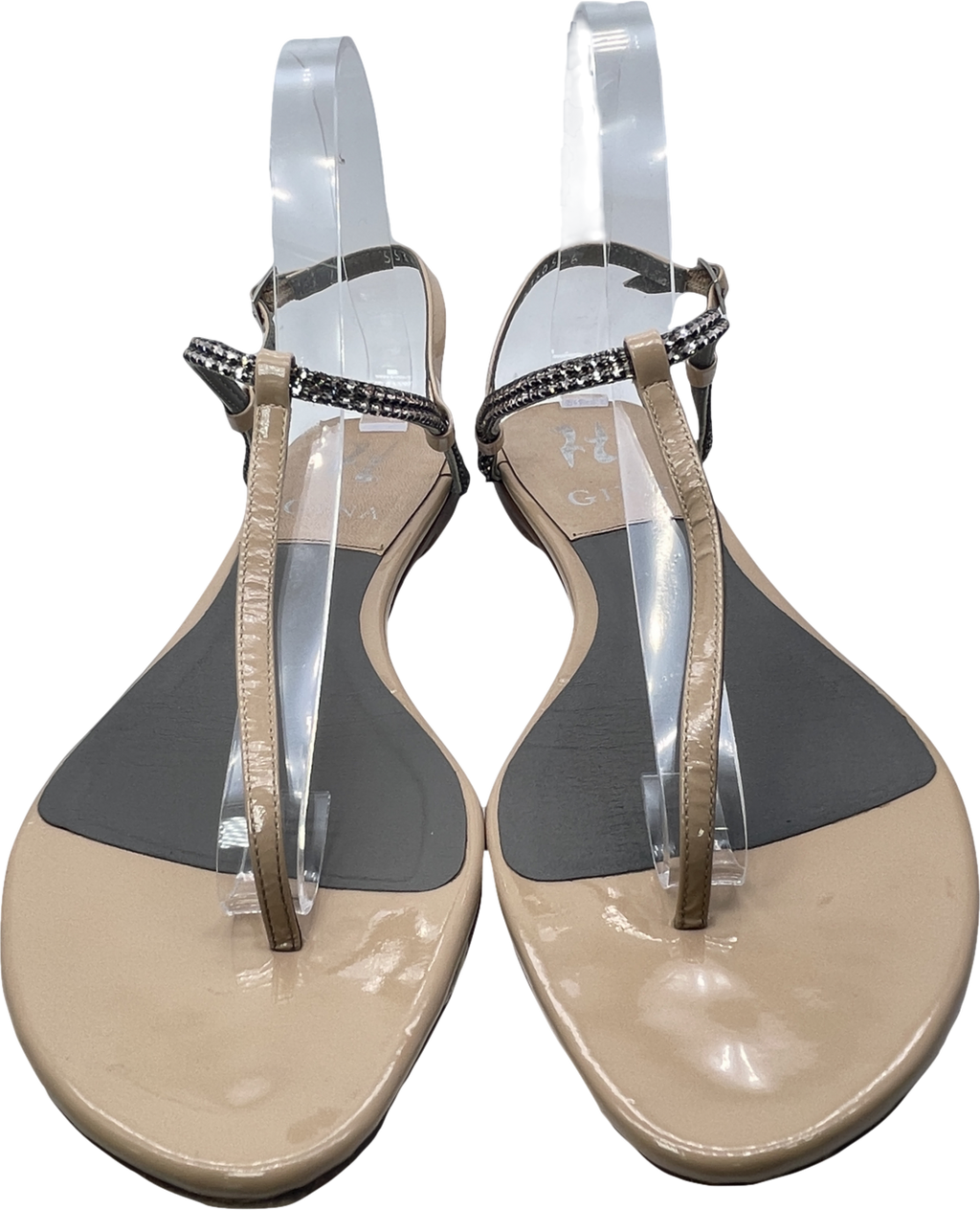 Gina Nude Embellished Patent Leather Thong Sandals UK 6 EU 39 👠