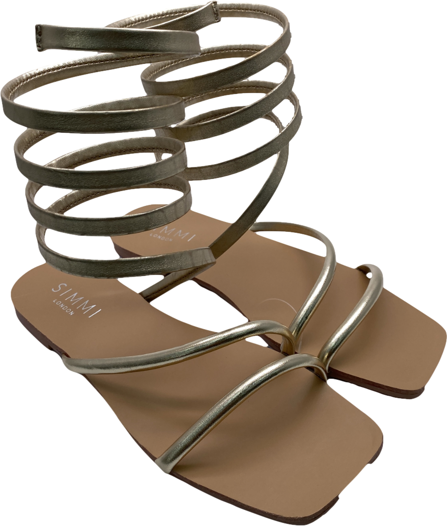 Simmi London Metallic Spirelli Gold Ankle Flat Sandals UK 5 EU 38 👠