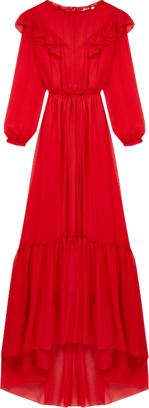 Maje Red Long Muslin Dress With Ruffles UK 8