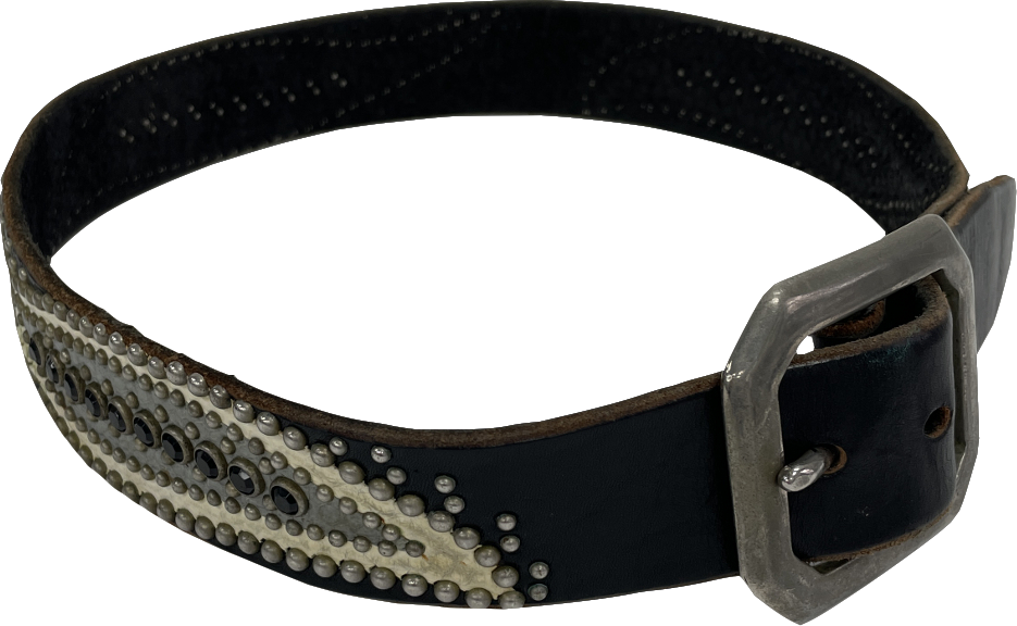 DOA LOS ANGELES Black Handcrafted Embellished Studded Leather Belt UK M