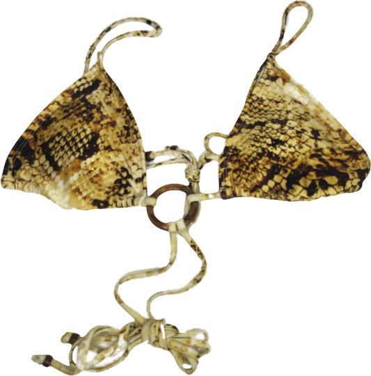 River Island Brown Diamante Snakeskin Wrap Bikini Top UK 8