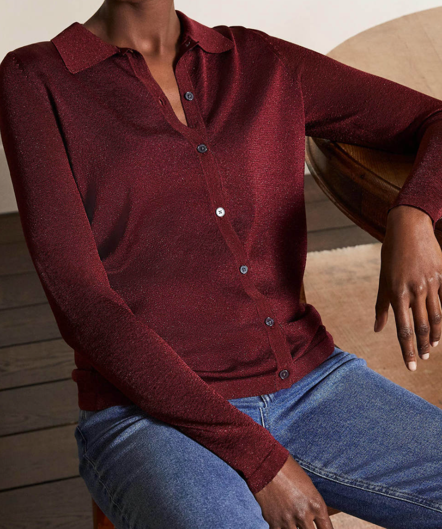 Boden Knitted Sparkle Shirt - Pom Pom Metallic- UK 8