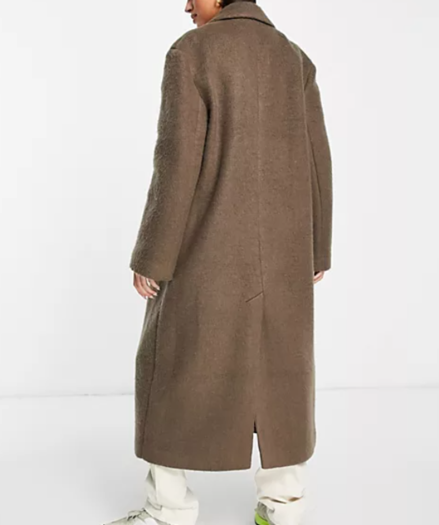 ASOS Design brown brushed wool mix dad coat UK 10