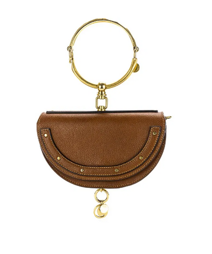 CHLOÉ Tan Brown Leather Nile Minaudière Bracelet Bag