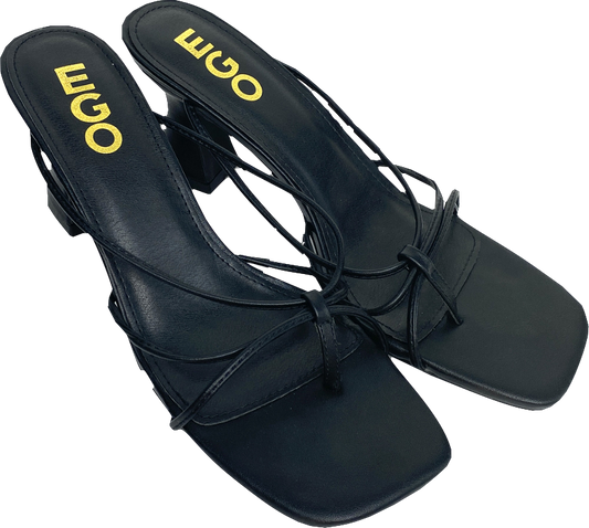 Ego Black Fiora Strappy Detail Square Toe Flared Block Heel Mule UK 7 EU 40 👠