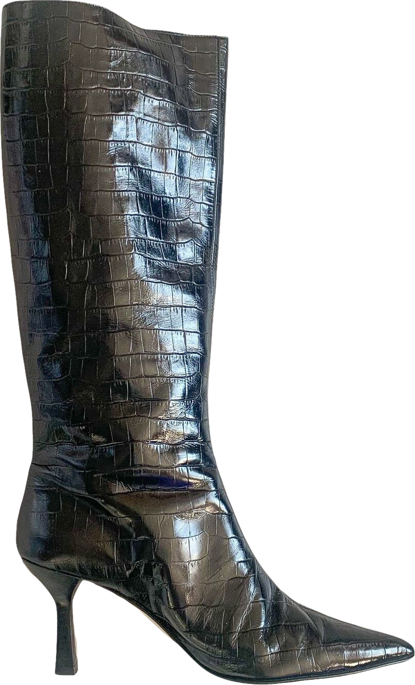 Dear Frances Black Croc Ana Leather Knee High Boots UK 4 EU 37 👠