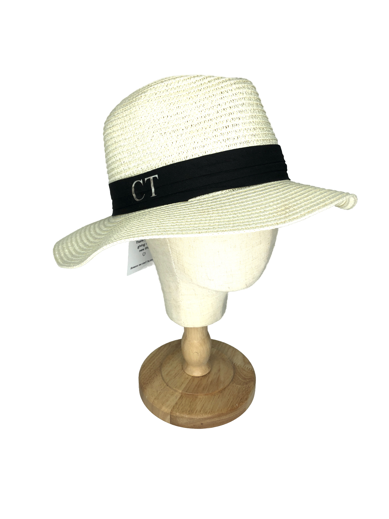 Cream Straw Fedora Hat With Ct Personalisation One Size