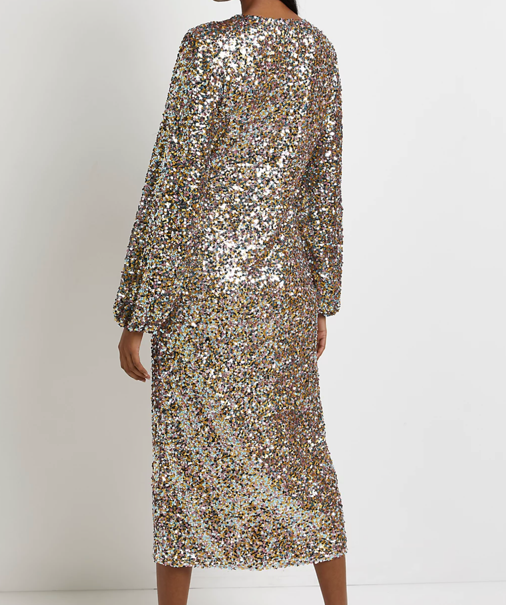river island multicoloured sequin midi dress uk 8