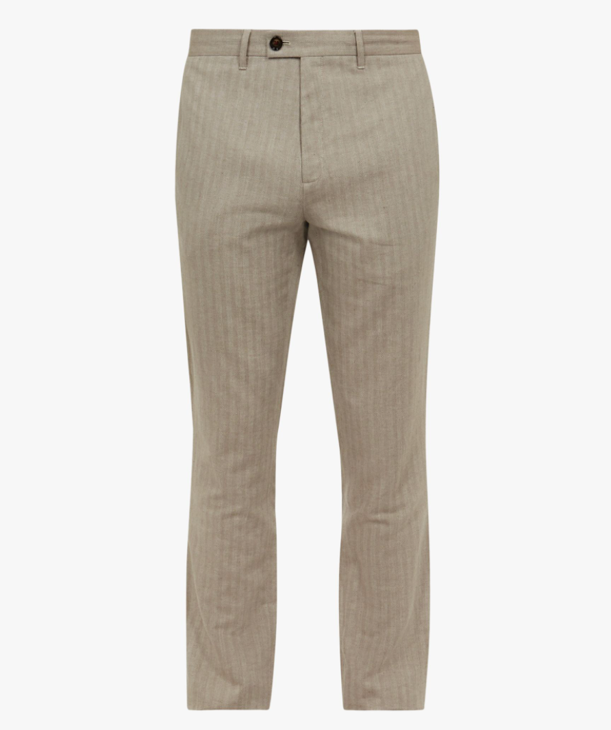Ted Baker Natural Balrom Linen Blend Herringbone Trousers UK 30R