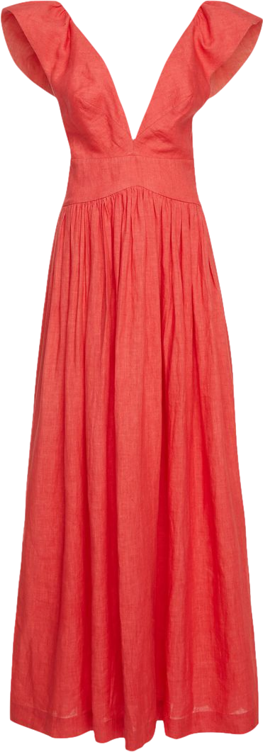 kalita Red Persephone Linen-poplin Maxi Dress UK S