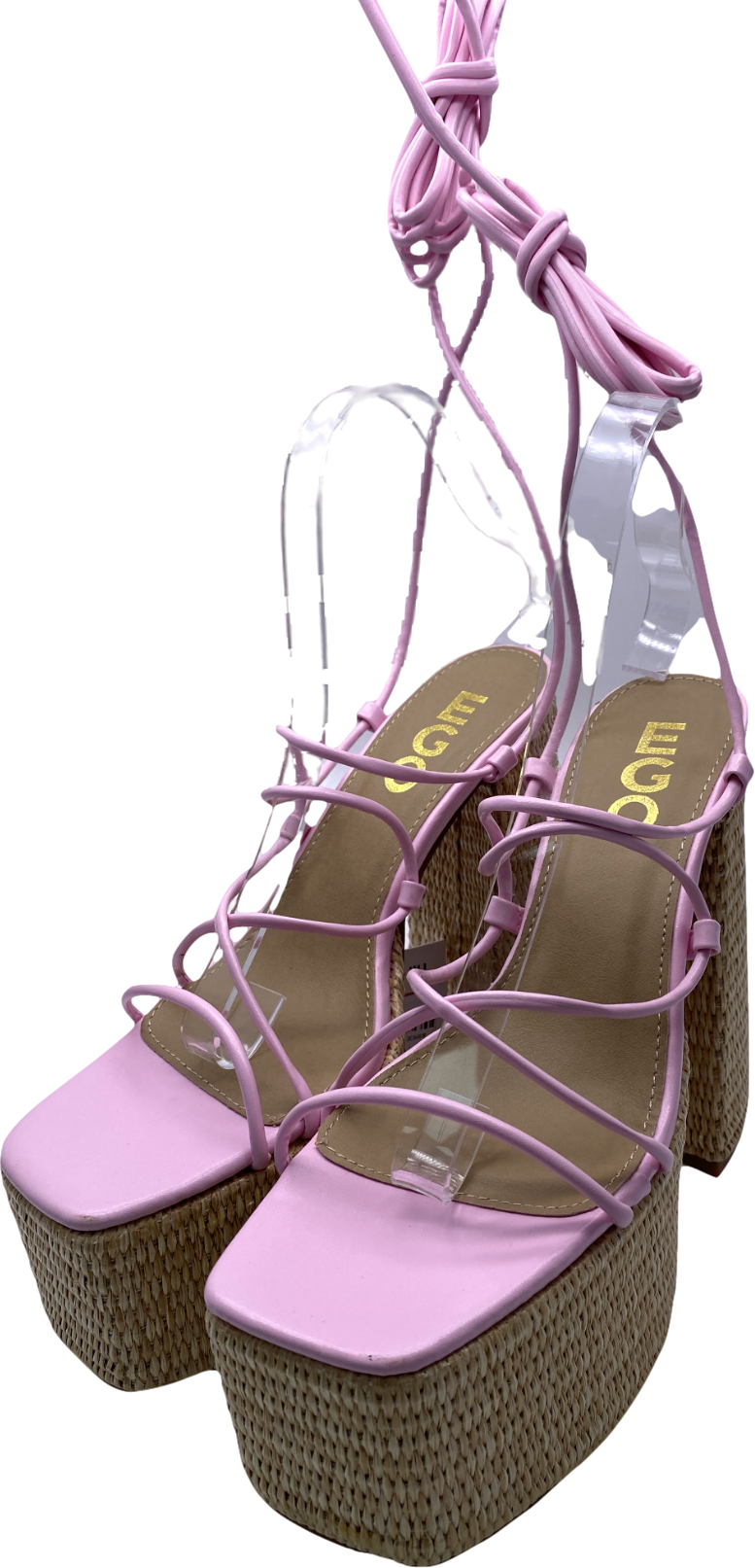 Ego Pink Vine-hill Lace Up Strappy Open Toe Woven Platform Block Heel UK 6 EU 39 👠