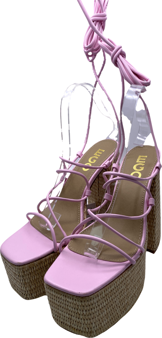 Ego Pink Vine-hill Lace Up Strappy Open Toe Woven Platform Block Heel UK 6 EU 39 👠