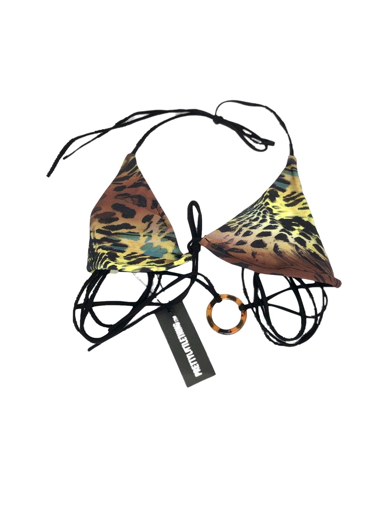 PrettyLittleThing Green Animal Swirl Print O Ring Triangle Bikini Top UK 6